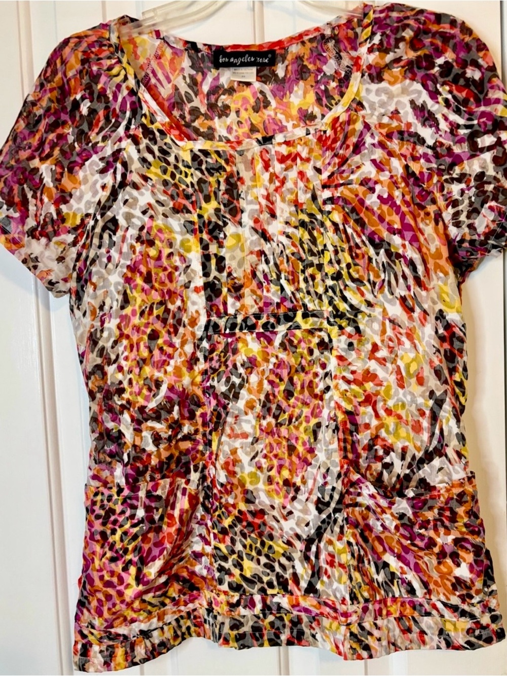 Vibrant Multicolor Animal-Print Short Sleeve scrub top - Pink/Orange/Black/Cream